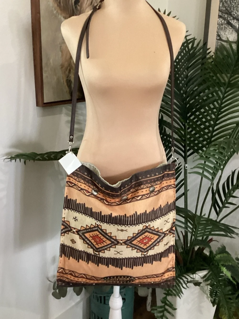 Boho Tribal Shoulder Bag in Tan and Brown